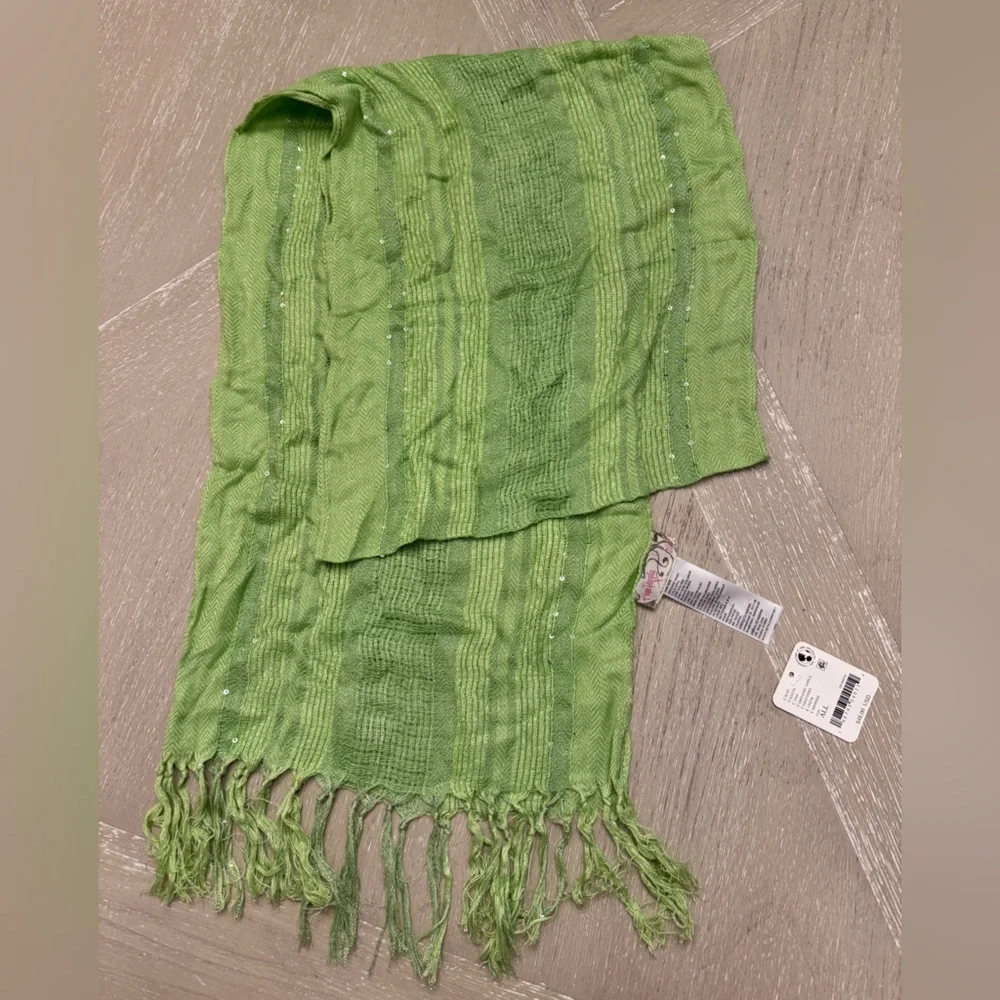 Free People Organic Apple Green Lightweight Scarf with Fringe NWT